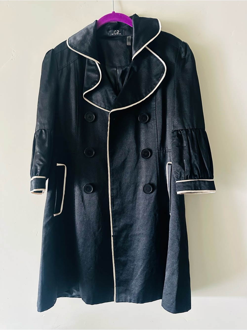 Nordstrom Black Pea Coat with White Piping